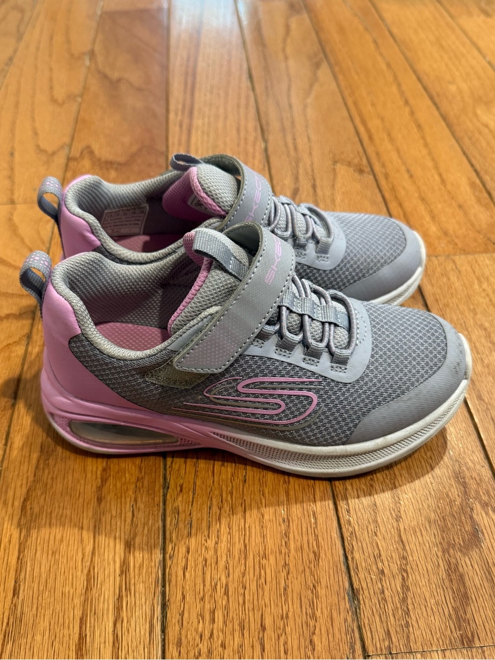 Skechers Girls Gray and Pink Hook-and-Loop Sneakers